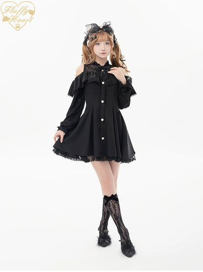 Jirai Kei Dress Set Ryousangata Dress Drop Shoulder Dress 37122:551994