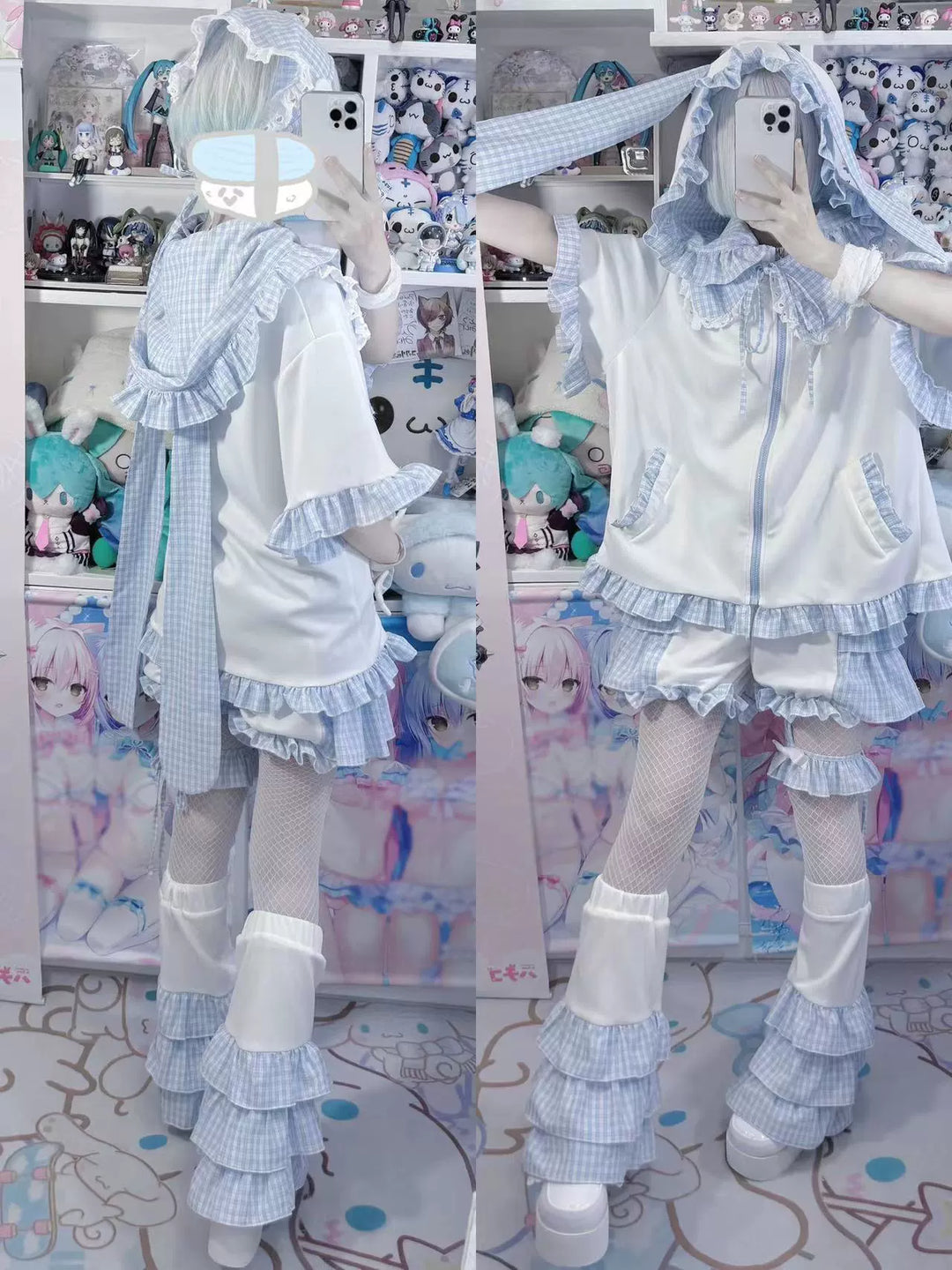 Tenshi Kaiwai Outfit Set Blue Short Sleeve Coat Set 37566:563398