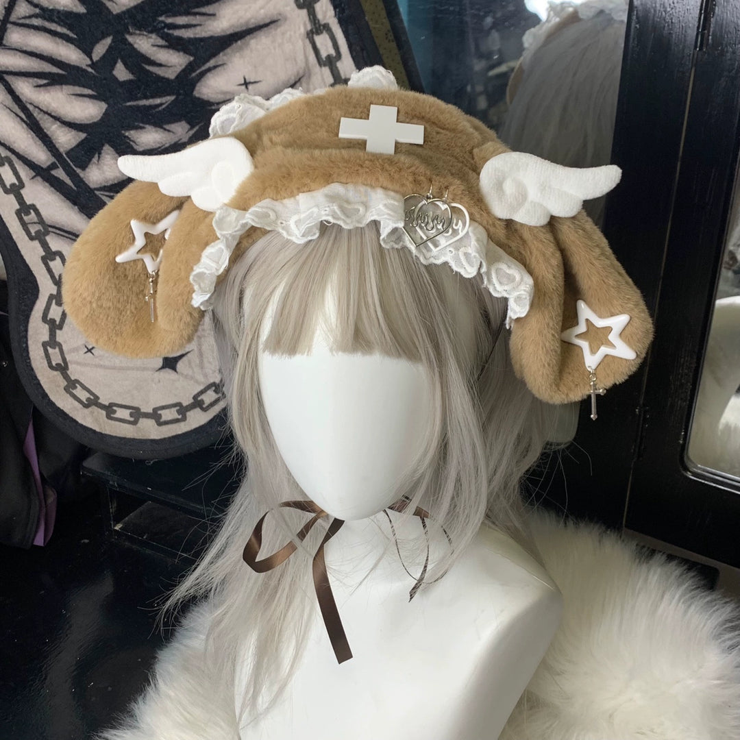 Jirai Kei Lolita Hairband Subculture Lace Furry Hair Accessory (Brown) 29296:354310 (Brown) 29296:354310