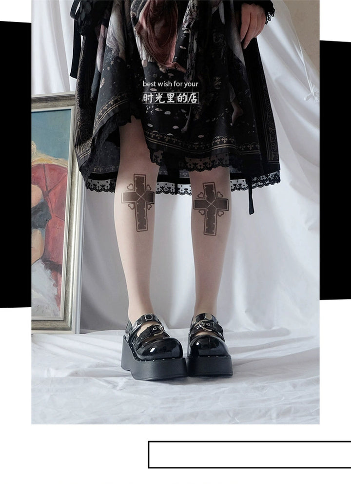 Harajuku Punk Belt Buckle Rivet Thick Sole Round Toe Shoes 21874:315244