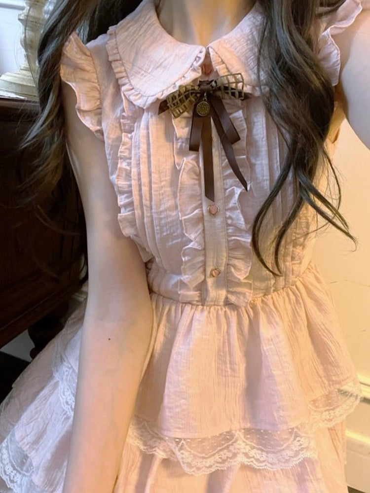 Sweet Style Lace Trim Dress, Tiered Ruffles (L M S XL) 43546:779175