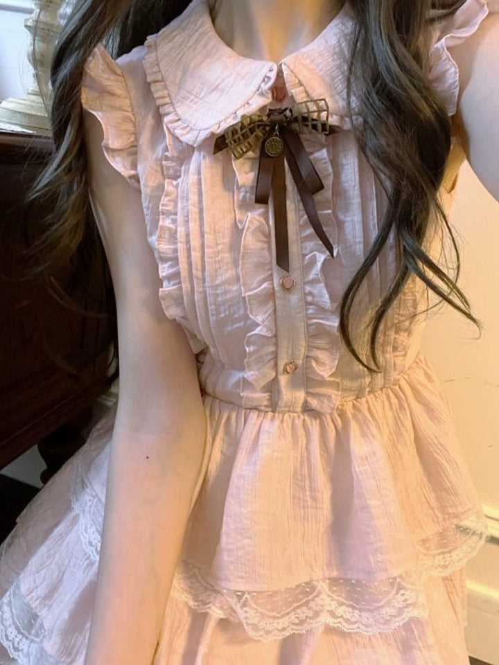 Sweet Style Lace Trim Dress, Tiered Ruffles (L M S XL) 43546:779175