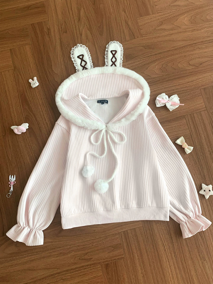 Kawaii Bunny Ear Hoodie, Tiered Skirt (L M S) 43936:791157