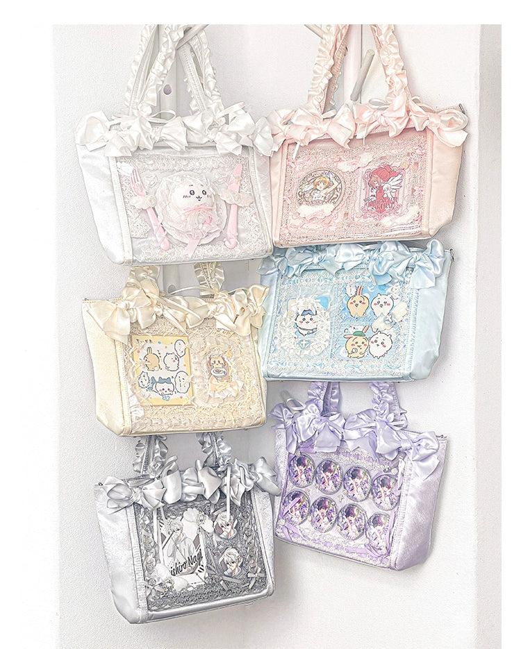 Elegant Satin Ita Bag, Rose-Inspired Ribbon & Clear Window 43230:773245