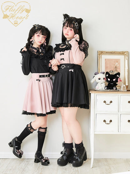 Jirai Kei Black Pink Skirt Heart Buckle High-Waisted Skirt 21934:366400