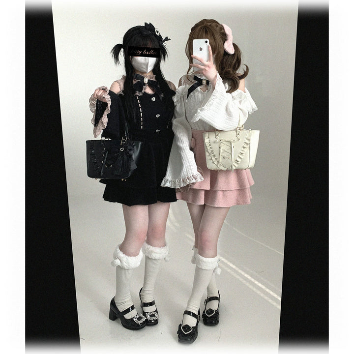 Jirai Kei Off-Shoulder Sweater, Lace Neck 44471:811035