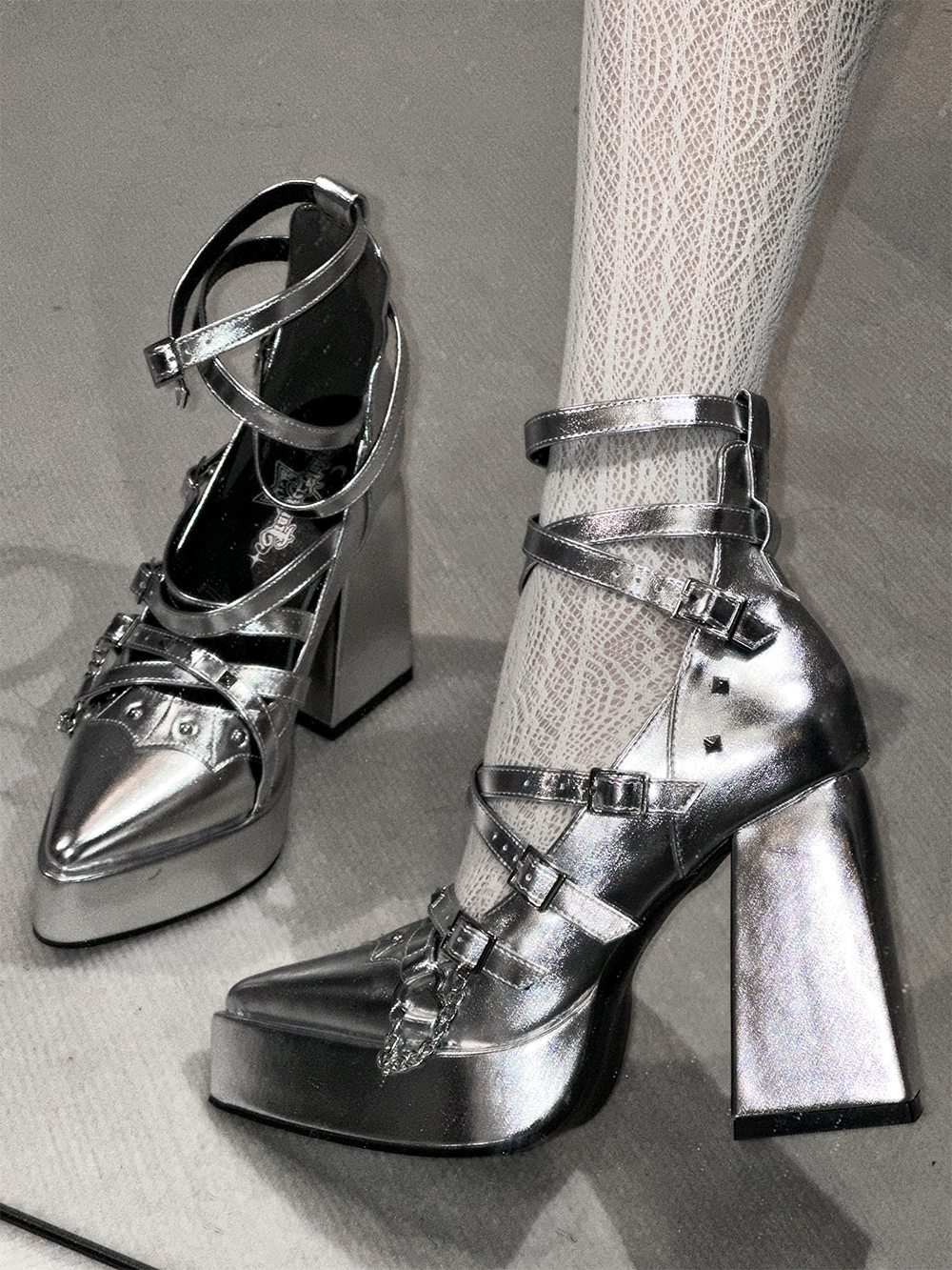 Punk Subculture Heels Shoes, Pointed Toe 44928:828638