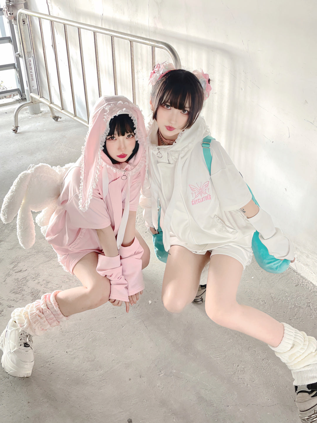 Harajuku Fashion Pink White Hoodie With Bunny Ear 29444:349842 29444:349842