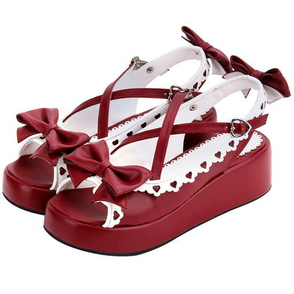 Lolita Shoes Round Toe Open Toe Lace Platform Sandals 37450:561606
