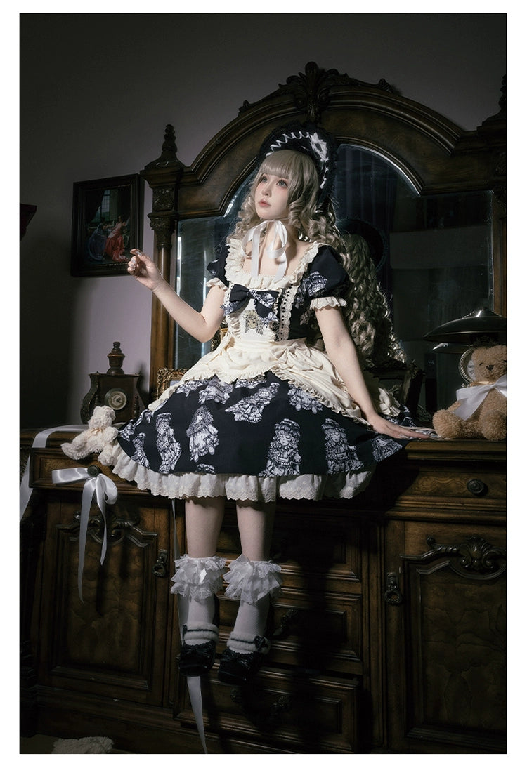 Vintage Lolita OP Dress With Embroidery And Doll Print 39472:641524