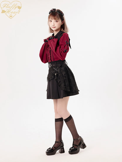 Jirai Kei Black Purple Skirt With Double Layer 21940:350856