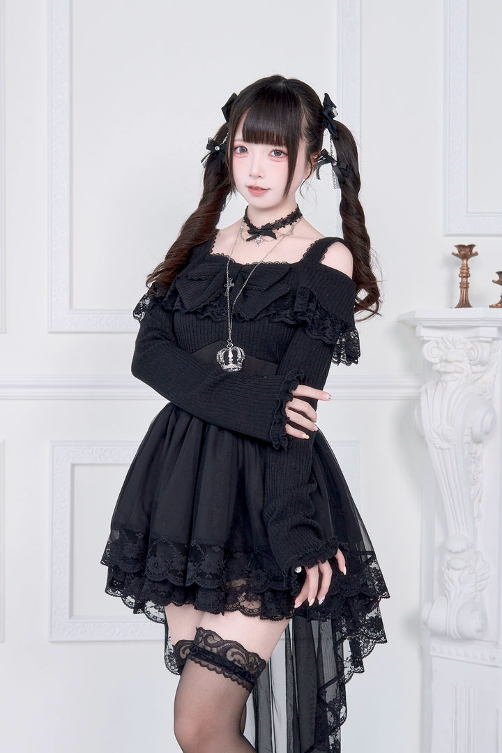 Faux Two-piece Jirai Kei Open Shoulder Dress 43866:787850