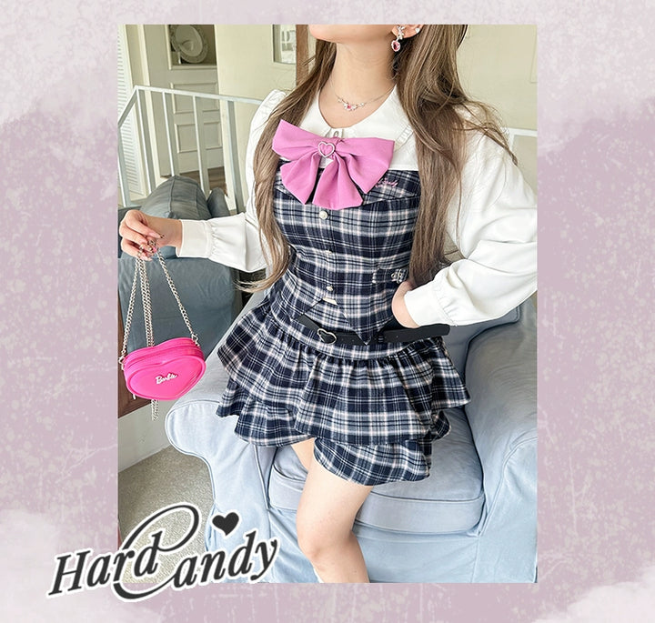 Plus Size Schoolgirl Plaid Outfit Waist-cinching Barbie-style 39398:627338