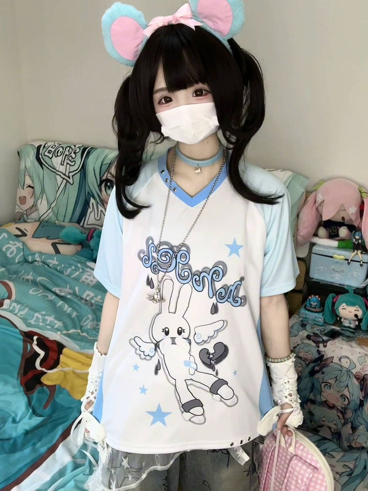 Angel Bunny Tenshi Kaiwai T-shirt, Jersey-Inspired Style 43506:778629