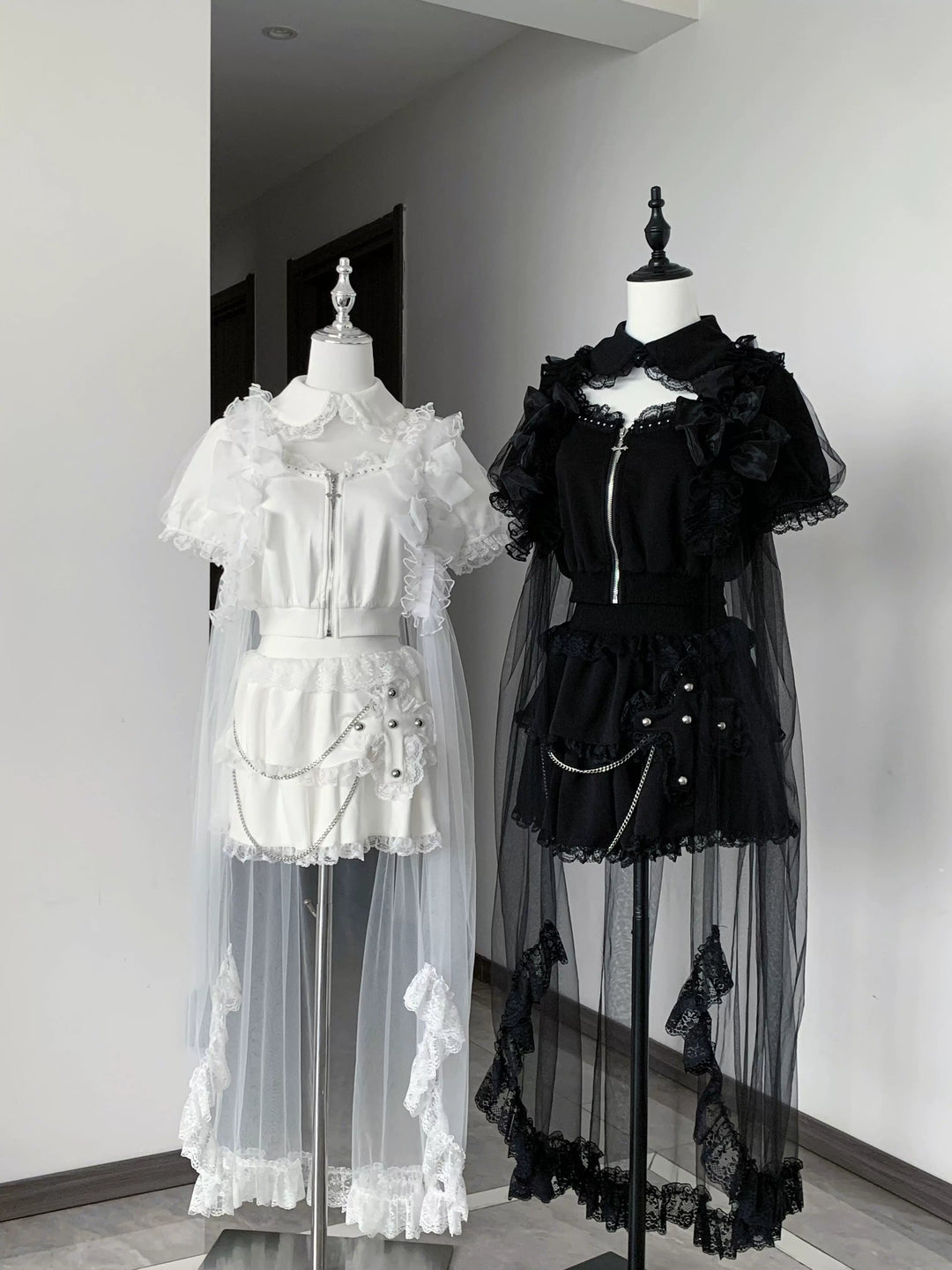 Jirai Kei Skirt & Zip-up Top, Tulle Vest 45009:838774