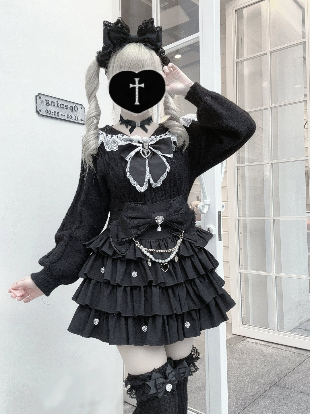 Sailor Collar Jirai Kei Sweater, Detachable Bow (L M) 44290:803113