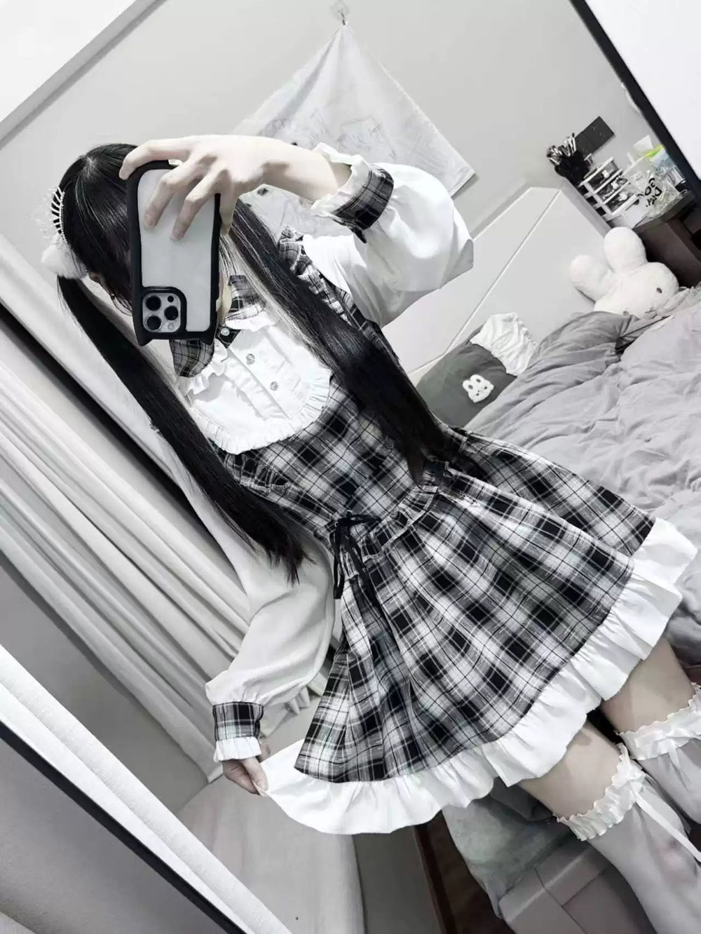 Jirai Kei Plaid Dress, Peter Pan Collar 44890:826980