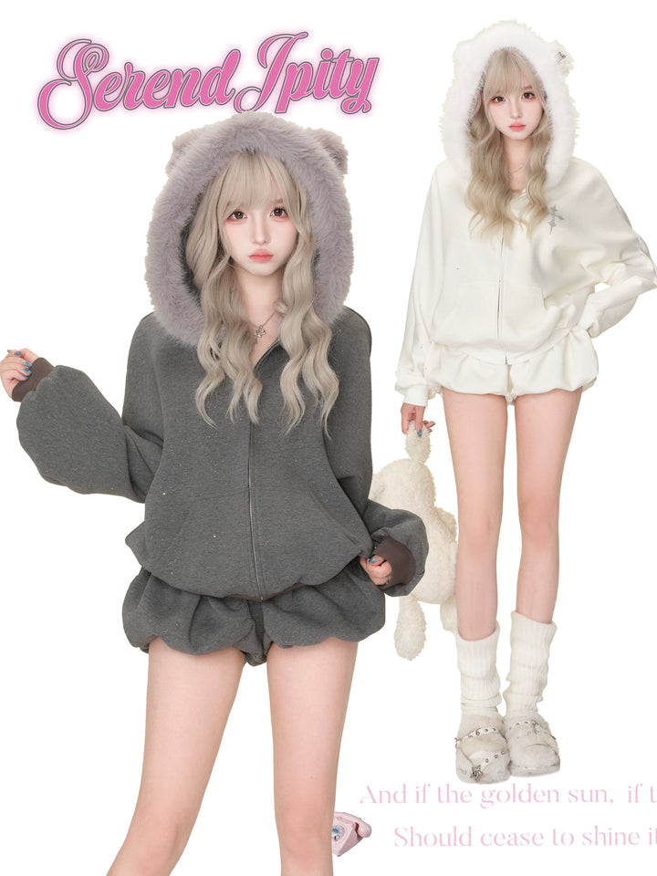 Shiny Hooded Jacket Outfit, Ear Accents 44079:796061