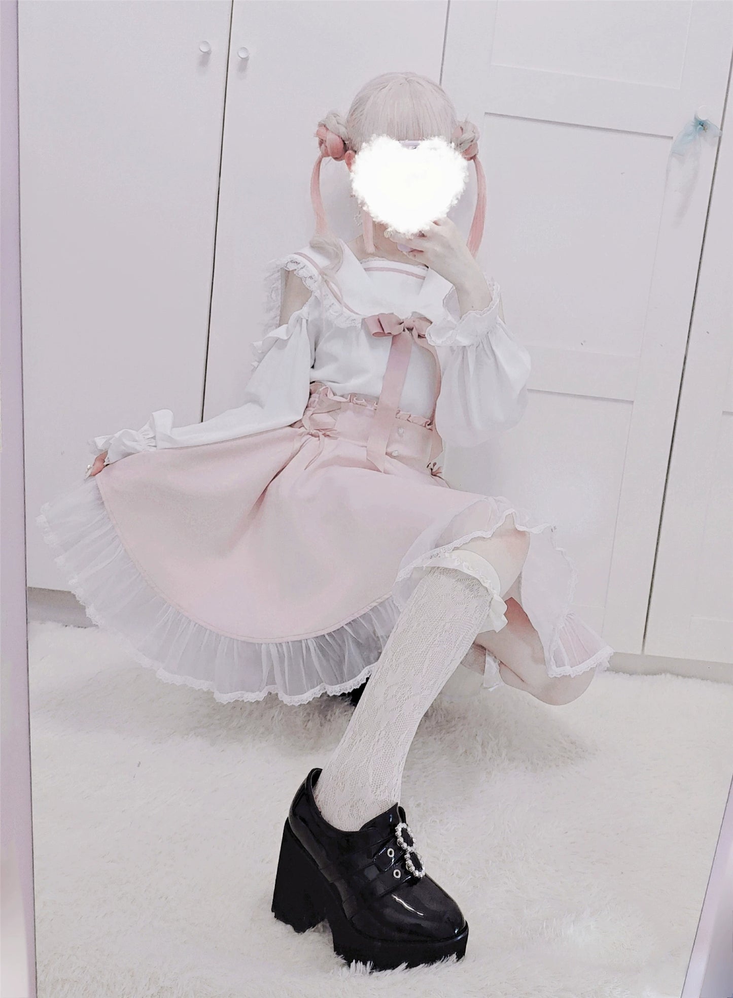 Jirai Kei Skirt Sweet Pink Blue Skirt With Flounce Hem 35800:504106