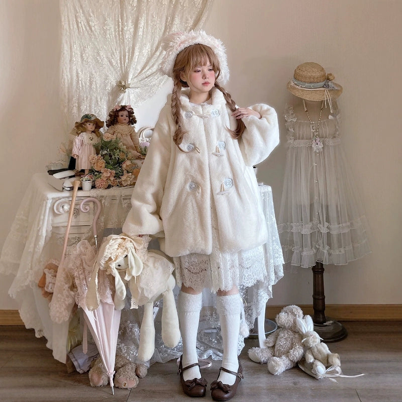 Sweet Lolita Coat Winter Fleece Hooded Coat Bunny Ears 41068:685704