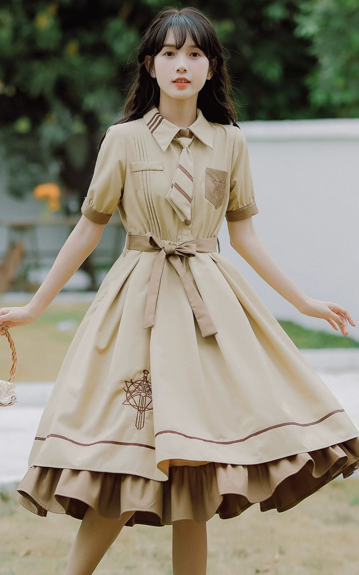 Preppy JK Uniform Dress A-line Princess Dress With Cape Multicolor 42437:760984