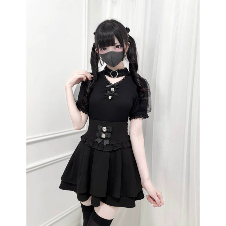 Summer Jirai Kei V-Neck Lace Choker Blouse (L M) 43587:780439
