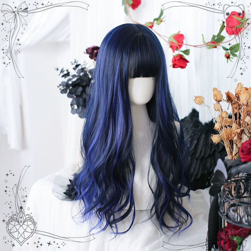 Lolita Wig Blue Black Wig With Big Waves Long Wig 35620:496328 35620:496328