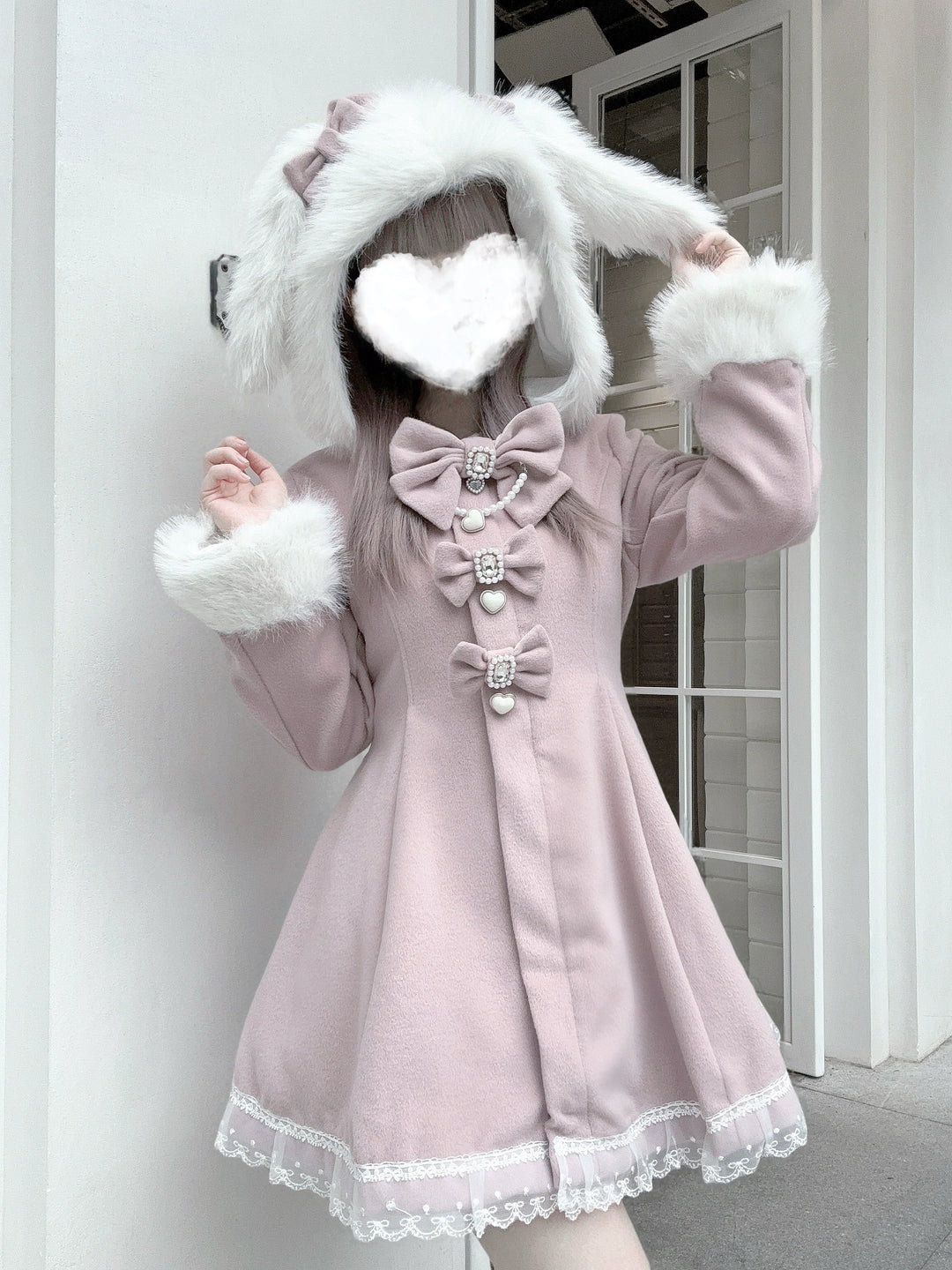 Ryousangata Pink Coat, Removable Bunny Ear Hood 44012:793131