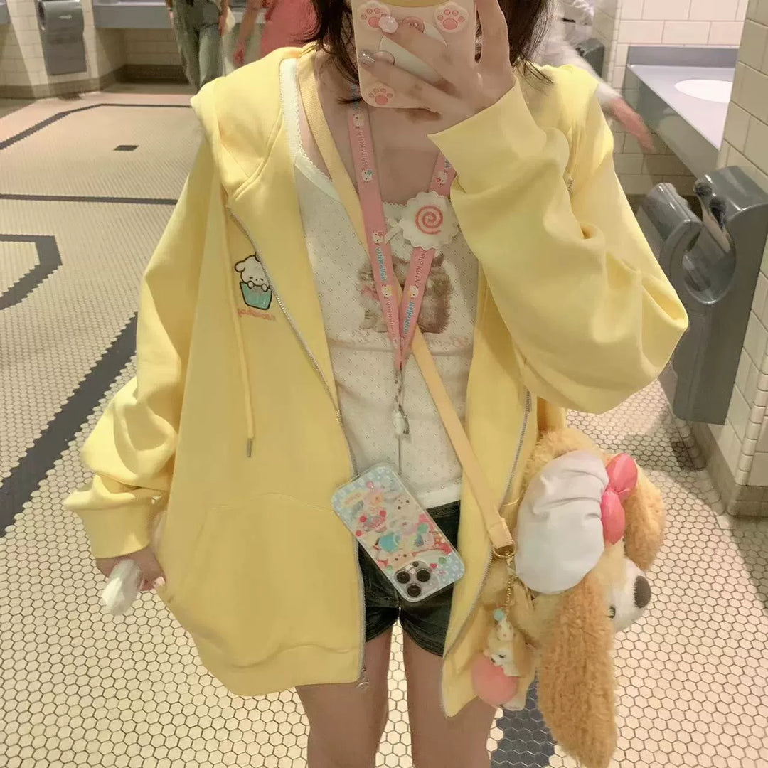 Kawaii Yellow Coat Puppy Embroidered Hooded Coat 31678:371294