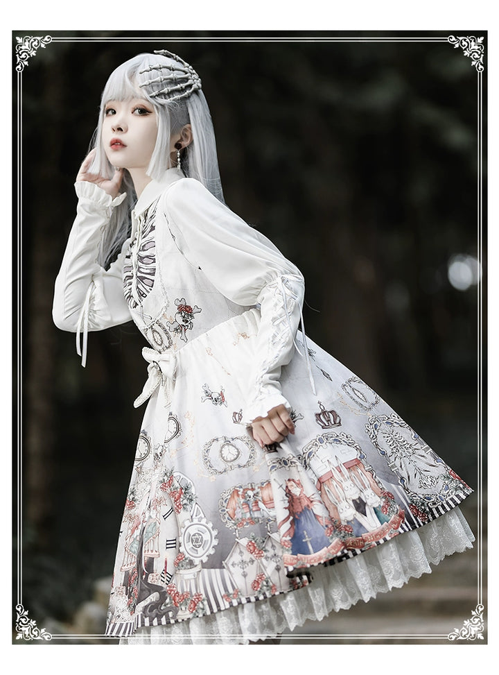 Gothic Lolita Dress Set Black White Lolita Blouse Dress Set 35536:495602