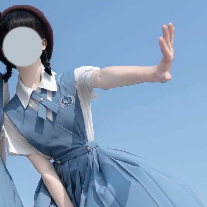 Gay-Blue Knee-Length JK Uniform, Detachable Vest (L M S XL XS XXL) 43446:778494