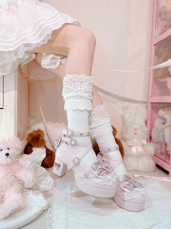 Jirai Kei Rhinestone Heeled Shoes, Heart Cutout Heel 45839:866652