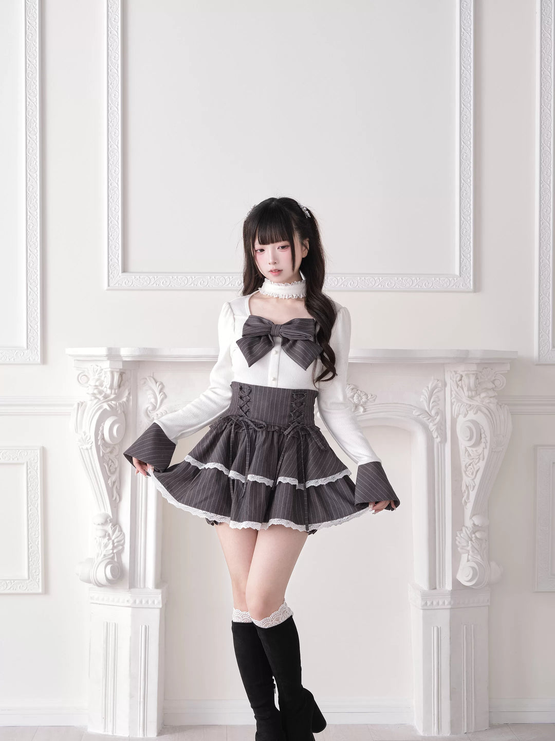 Jirai Kei High Waist Skirt, Tiered Ruffles 44687:818958