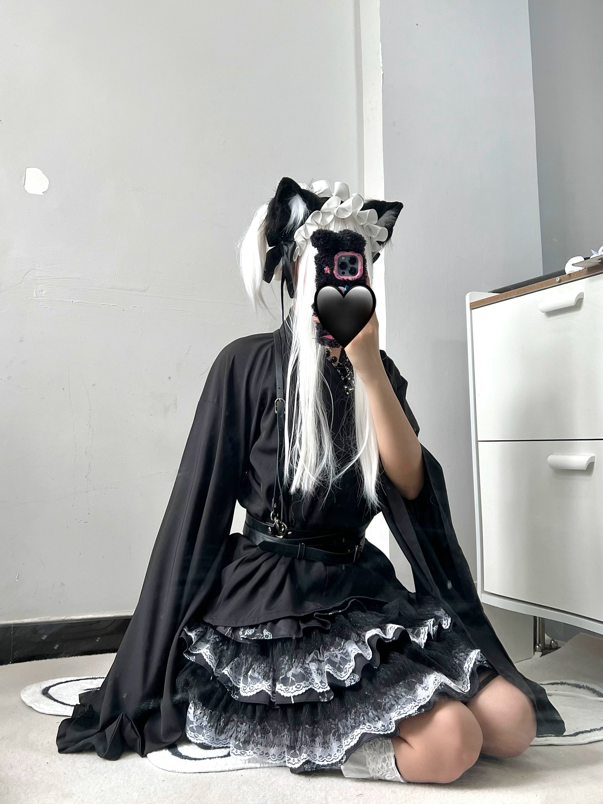 Jirai Kei Skirt Gothic Punk Skirt Black Lace Puff Skirt 36582:558598