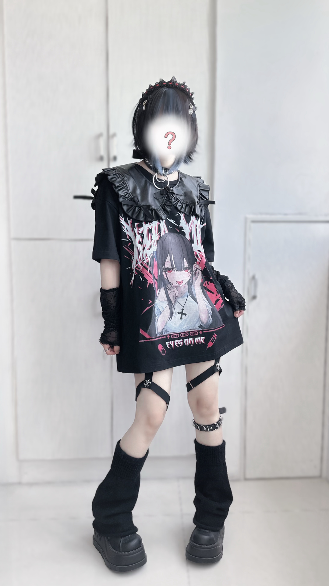 Jirai Kei T-shirt Black Cotton T-shirt Girl Print 38876:608270