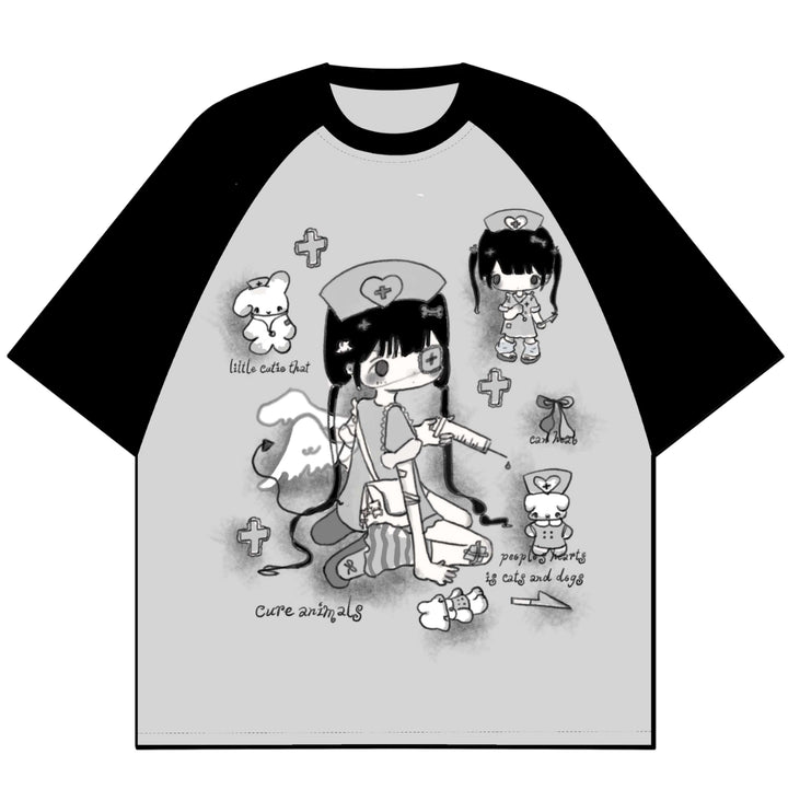 Yami Kawaii Cotton T-Shirt with Angelic Nurse Print (L M S XL) 42852:755352