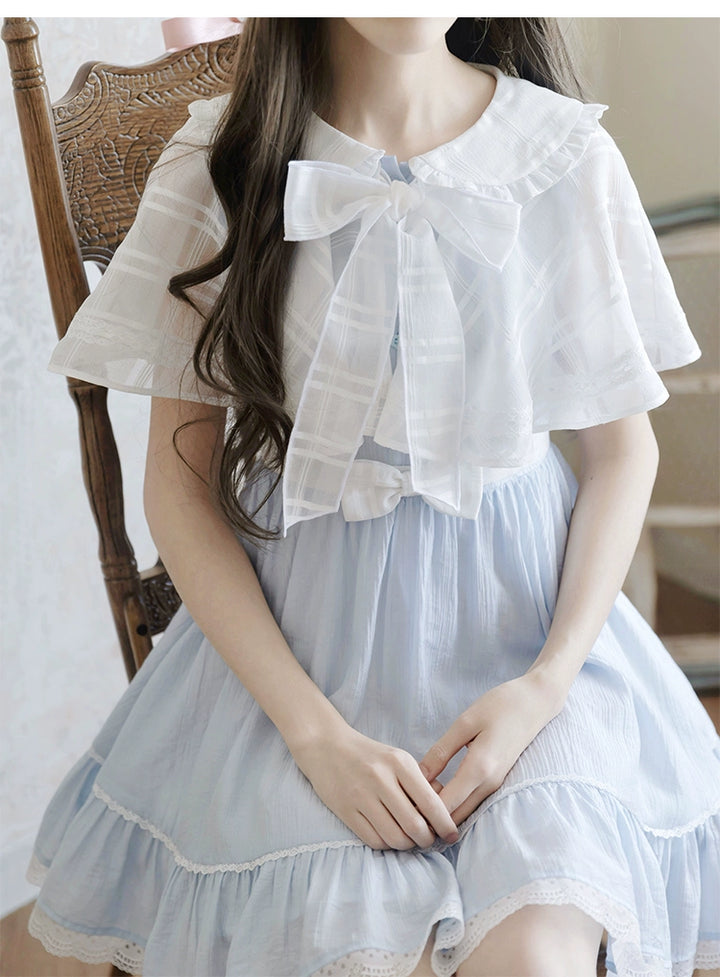 Blue / White Ryousangata One Piece Dress, Cape Style 43547:779037