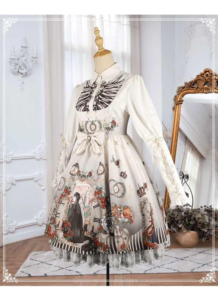 Gothic Lolita Dress Set Black White Lolita Blouse Dress Set 35536:495648