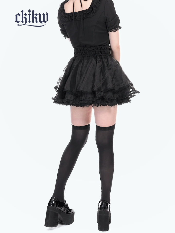 High-Waist Ryousangata Skirt, Tiered Ruffles 43612:780897