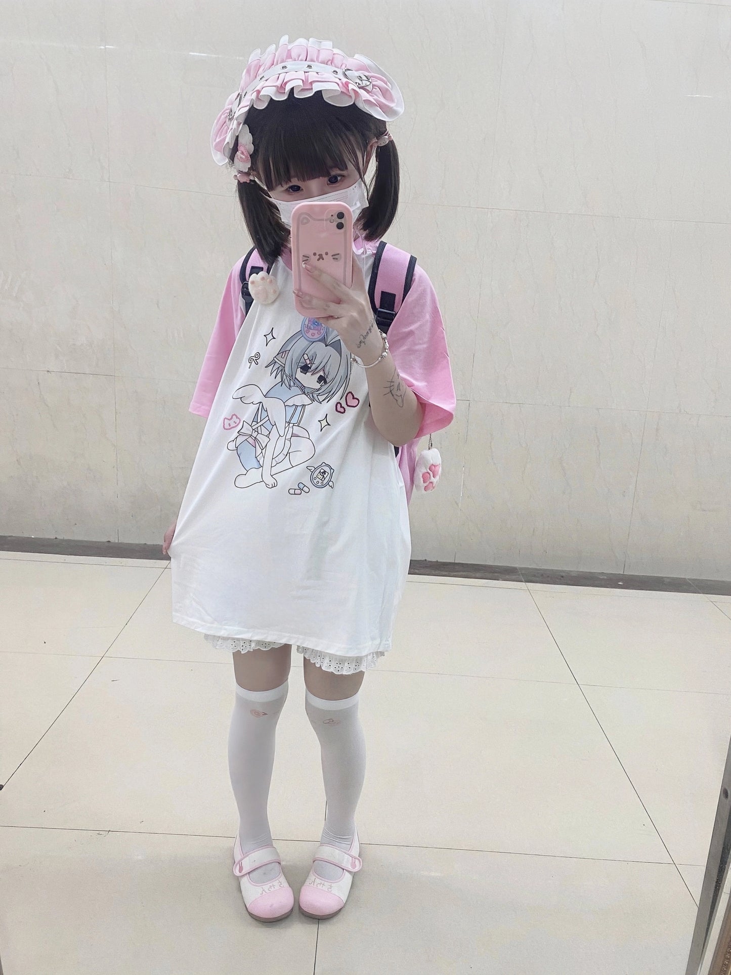Jirai Kei Shirt Pink Raglan Sleeve Anime Top 37998:577954