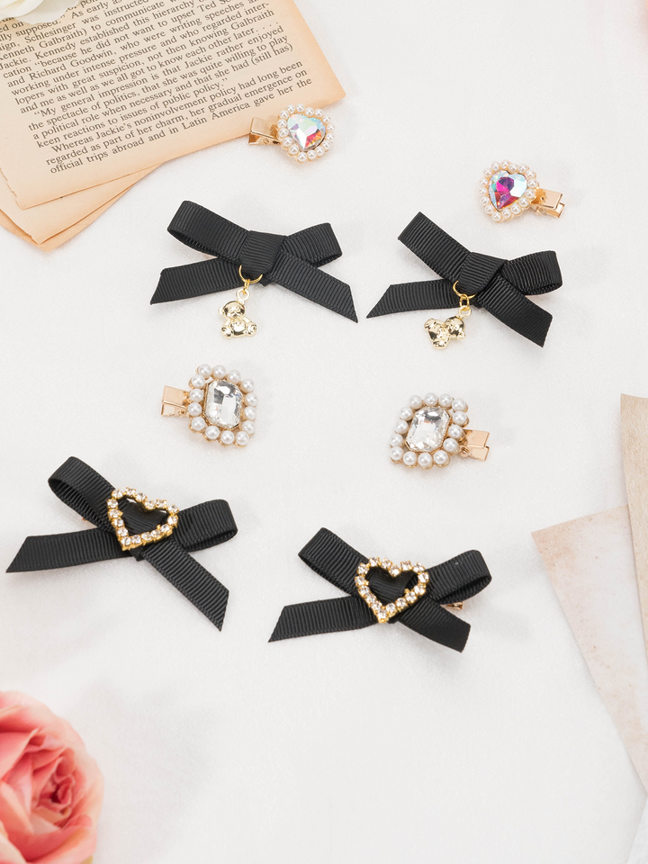 Jirai Kei Kawaii Heart Bear Bow Mini Hair Clips Set 21570:311442 21570:311442