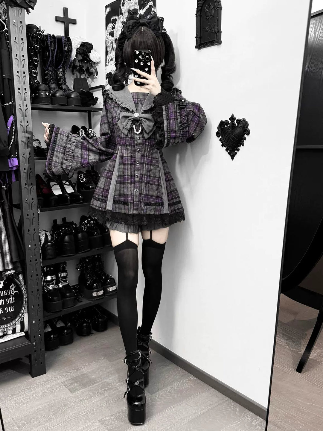 Plaid Jirai Kei Dress Set, Shorts with Side Pockets 44330:805040