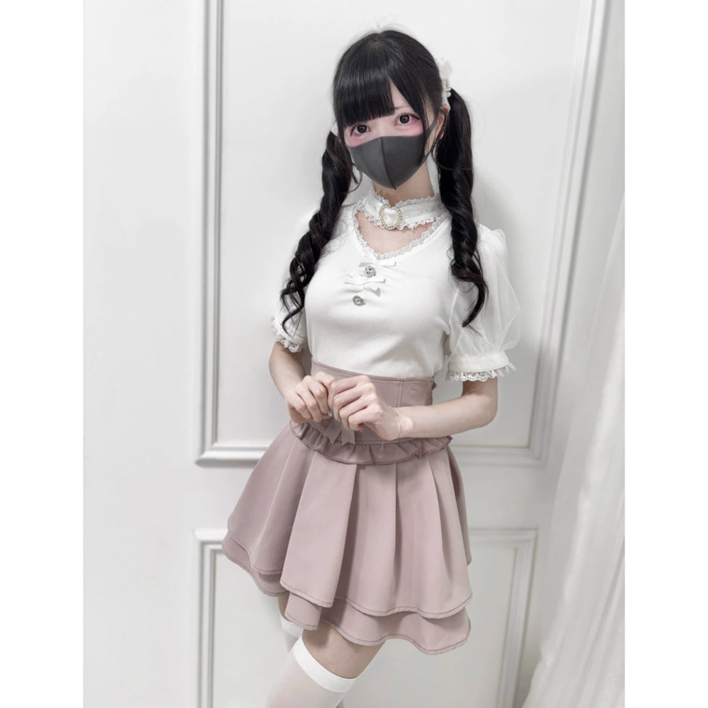 Summer Jirai Kei V-Neck Lace Choker Blouse (L M) 43587:780437