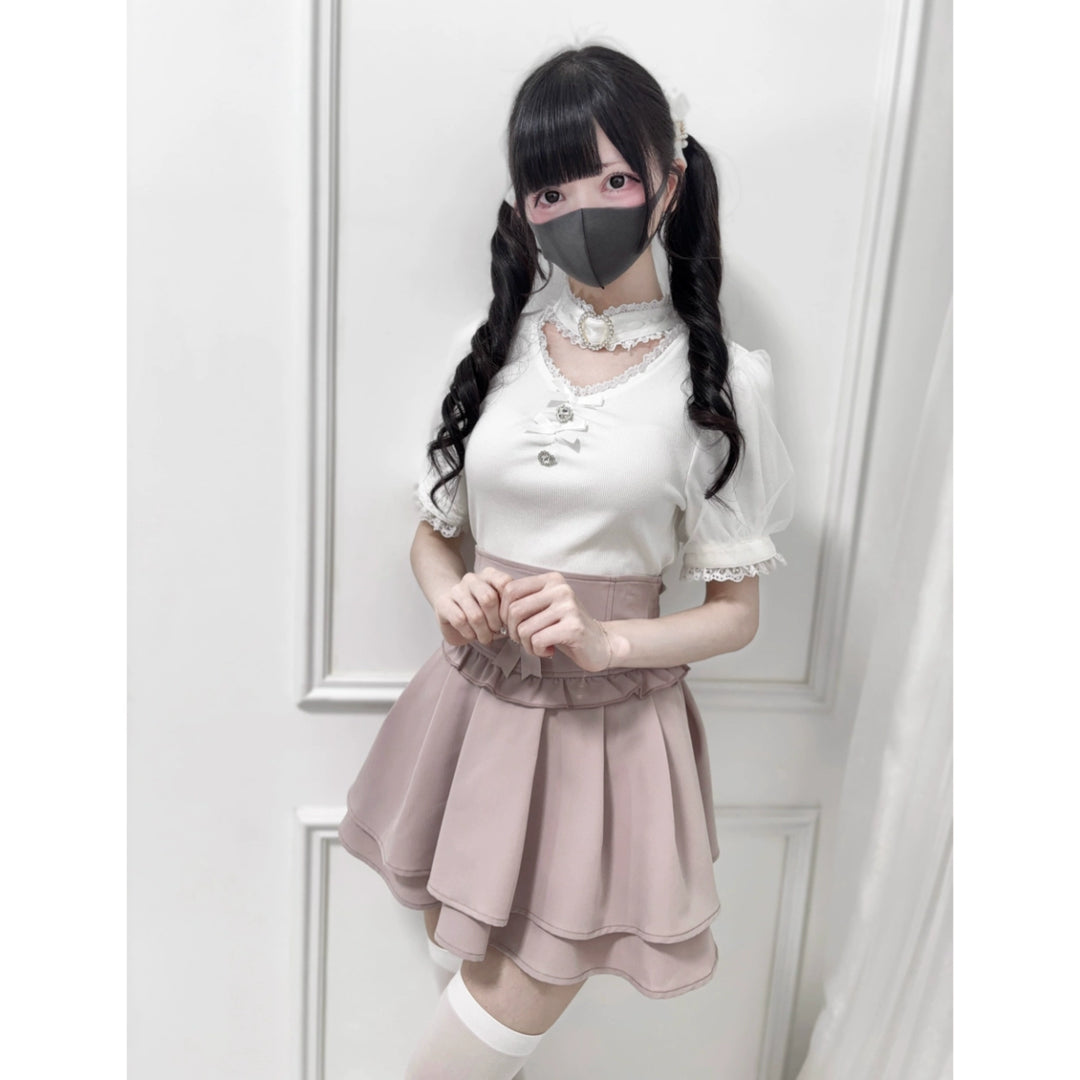 Summer Jirai Kei V-Neck Lace Choker Blouse (L M) 43587:780437