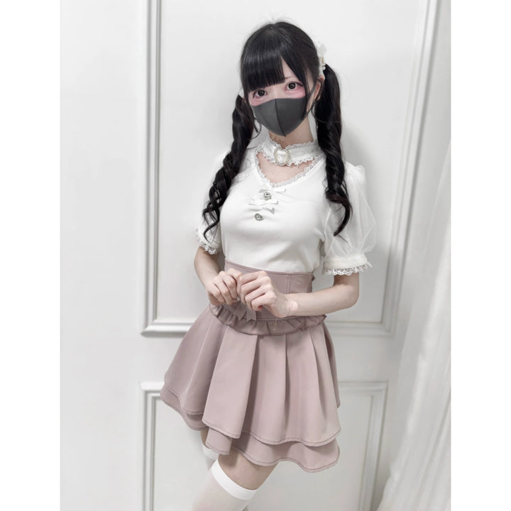 Summer Jirai Kei V-Neck Lace Choker Blouse (L M) 43587:780437