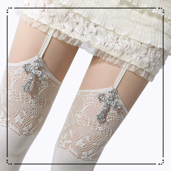 Gothic Garter Stockings, Cross Pendant + Lace Cutout 43654:782630