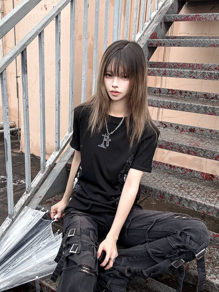Subculture Black Printed T-shirt, Standard Shoulder Cut 45697:859408
