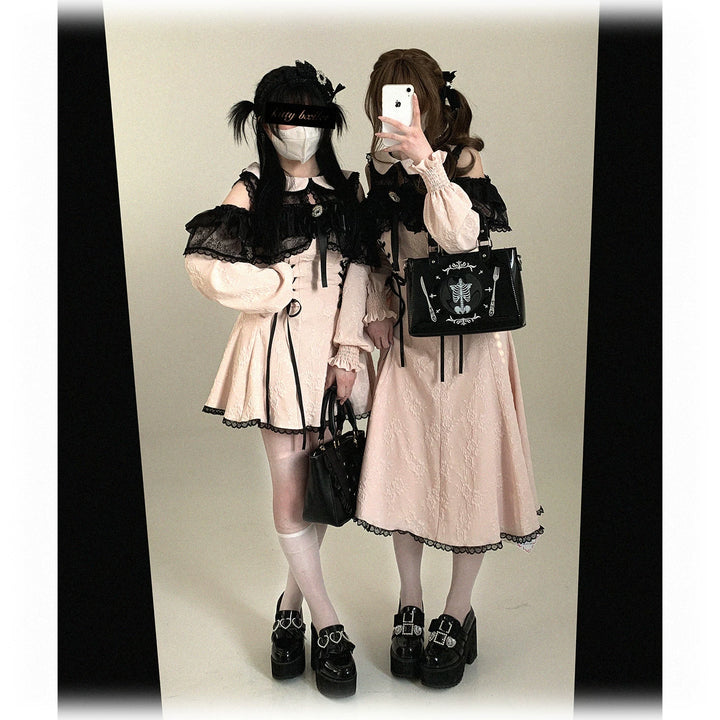 Elegant Long Open-Shoulder Dress, Subtle Floral Pattern 44473:809634