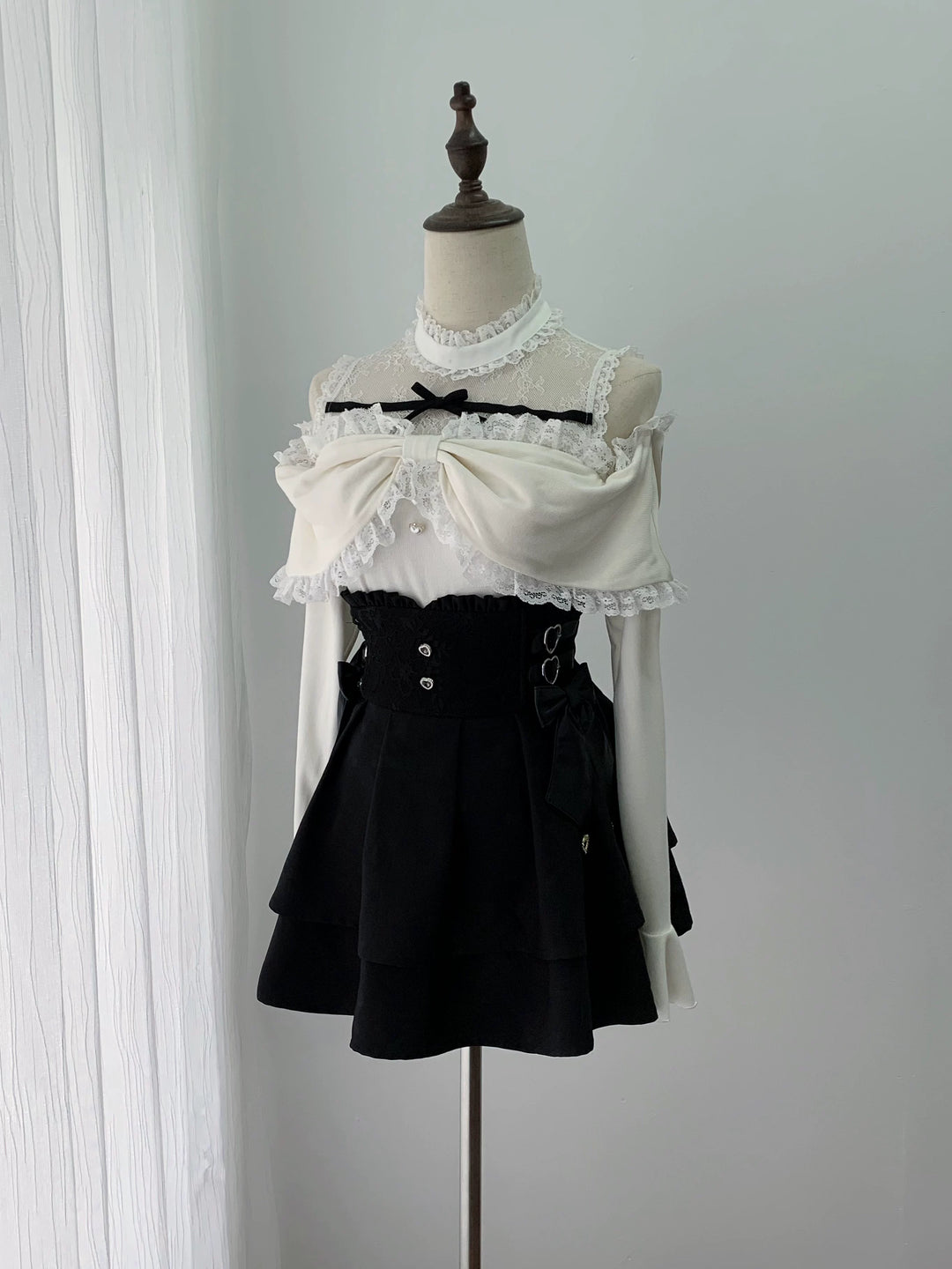 Seiso Kei Sweater and High Waist Skirt Set, Open-Shoulder 45989:871667