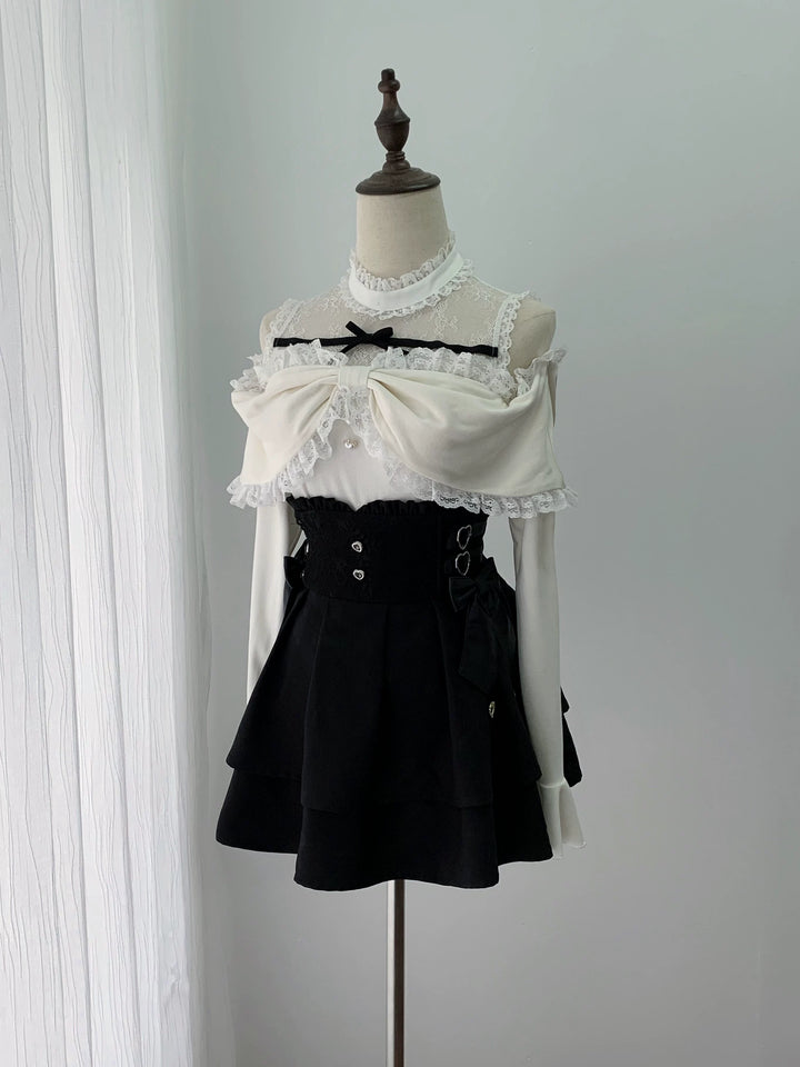 Seiso Kei Sweater and High Waist Skirt Set, Open-Shoulder 45989:871667